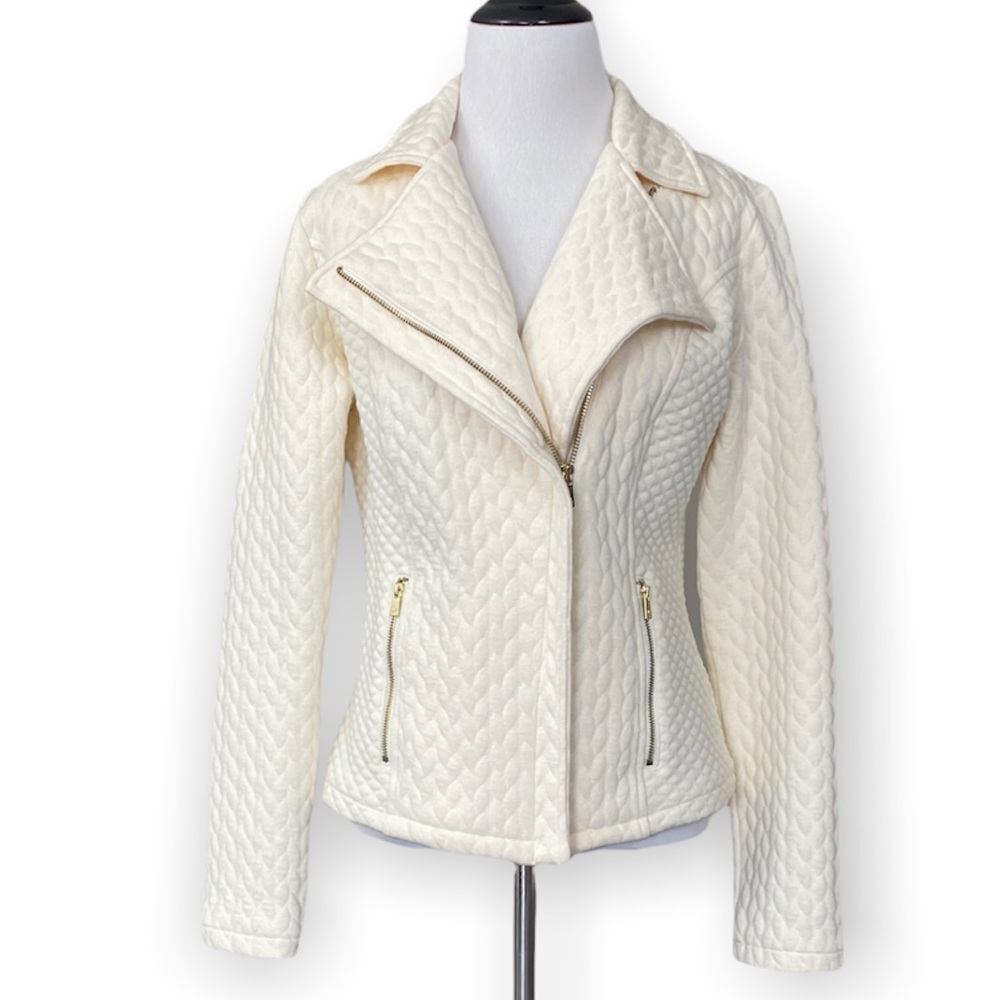 ISAAC MIZRAHI Live XXS Ivory Zip Up Sweater Jacket